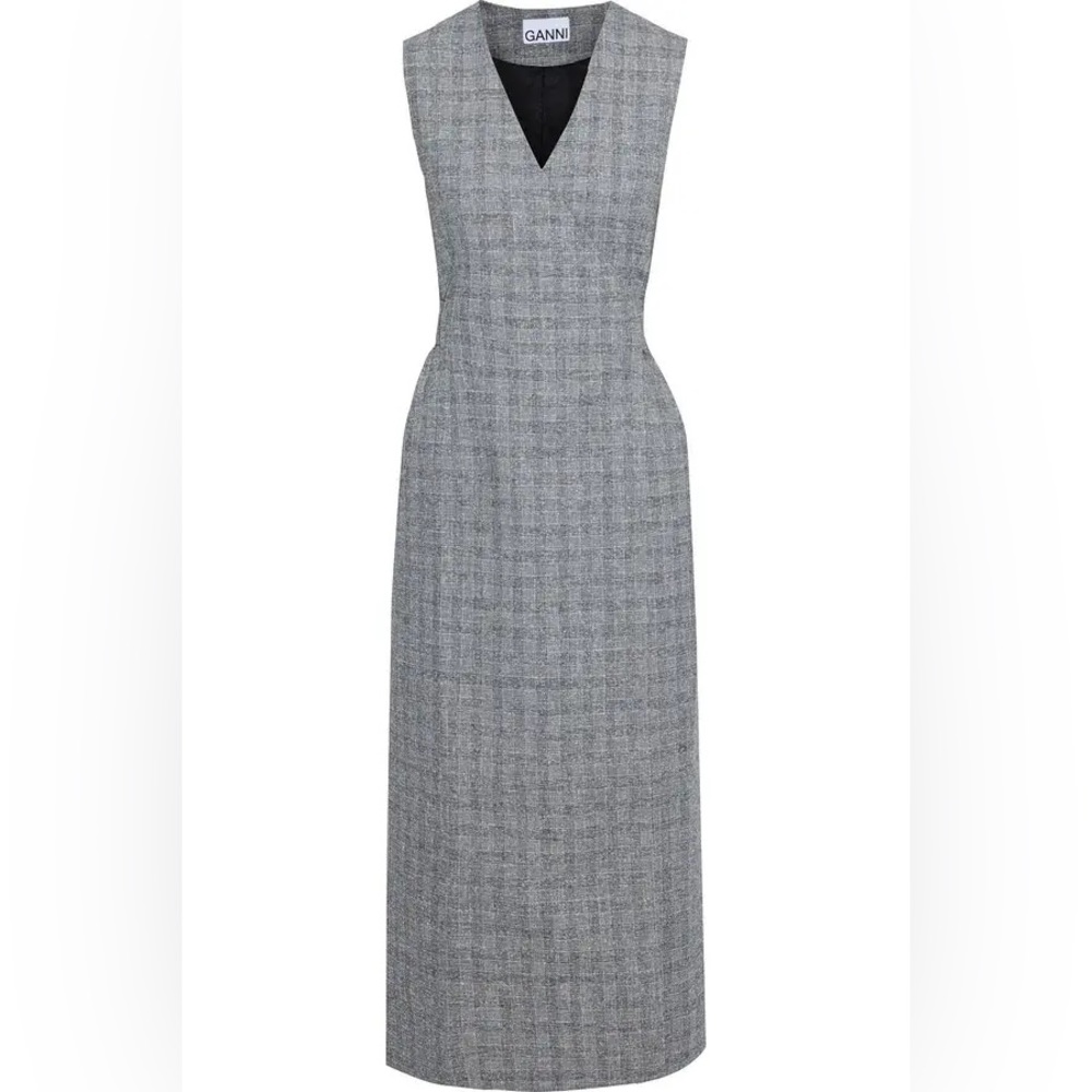 Ganni Prince of Wales Checked Twill Wrap Dress Size 34